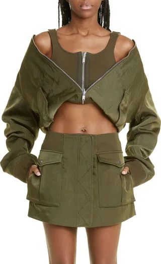 Rib Garter Hem Nylon Bomber Jacket