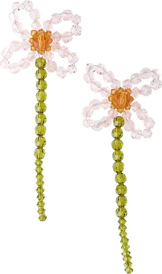 Beaded Crystal Daisy Flower Earrings