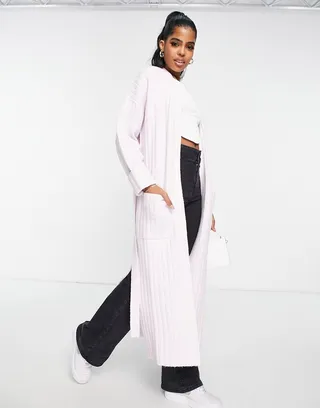 Miss Selfridge longline belted cardigan in lilac