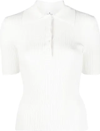 Ribbed-Knit Short-Sleeve Polo Top