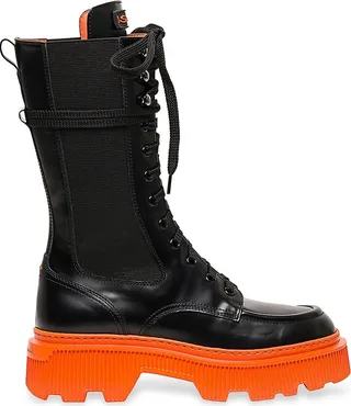 Hrieya Leather Lug-Sole Lace-Up Boots