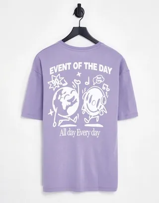 Jack & Jones Originals oversized T-shirt 'Event of the Day' back print in lilac