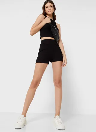 Ribbed Sleeveless Crop Top & Shorts Set