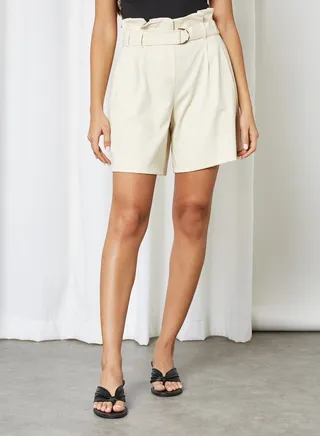 Flared Design Relaxed Shorts Beige