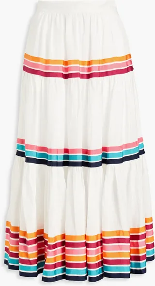 Lulu gathered striped linen midi skirt