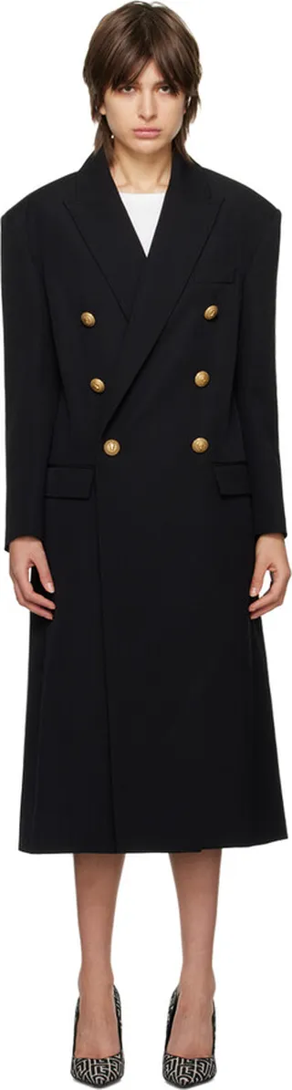 Balmain Black Double-Breasted Coat
