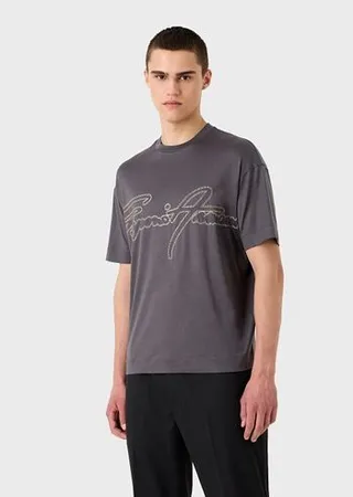Tencel-blend jersey T-shirt with topstitched signature logo embroidery