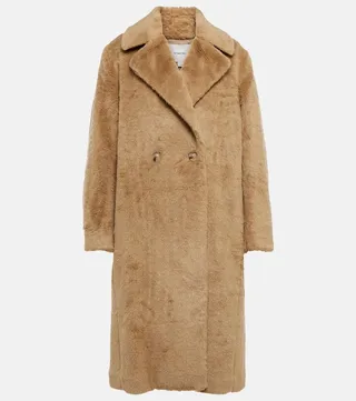 Double-breasted faux fur coat