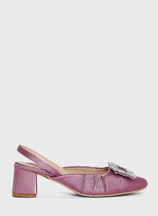 Silk Embellished Heeled Mule