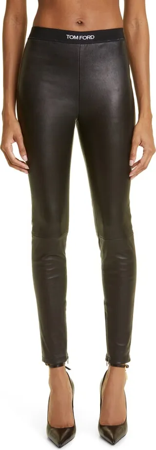 Lambskin Leather Ankle Zip Leggings