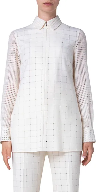 Patchwork Check Wool Blend Tunic Blouse
