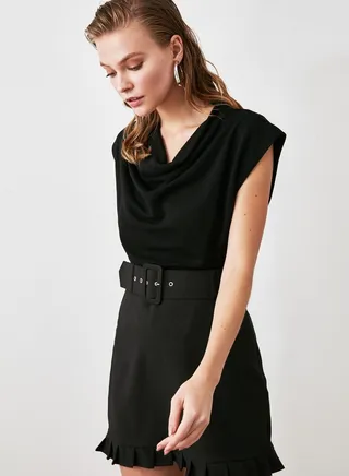 High Waist Ruffle Hem Skirt