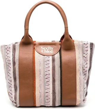 Logo-Print Striped Tote Bag