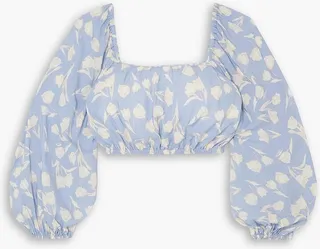 Cropped floral-print woven top