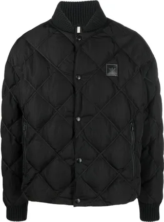 Logo-Patch Diamond-Quilted Bomber Jacket