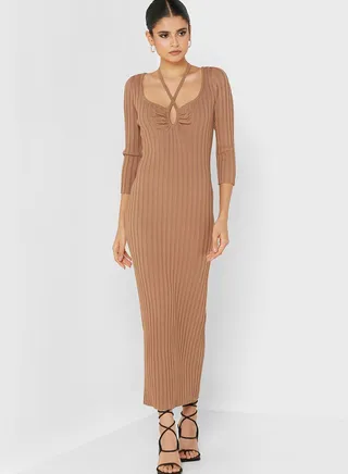 Halter Neck Knitted Bodycon Dress