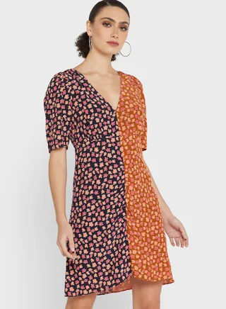 Colorblock V-Neck Dress