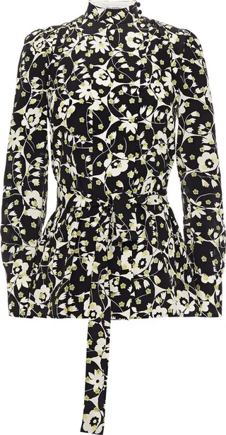 Belted floral-print silk crepe de chine blouse