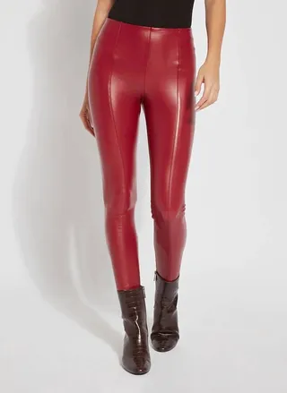 Hi Waist Vegan Leather Legging in Red Mahogany
