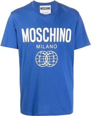 Blue Logo Print Cotton T-Shirt