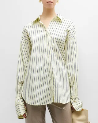 Monica Pinstriped Button-Front Top