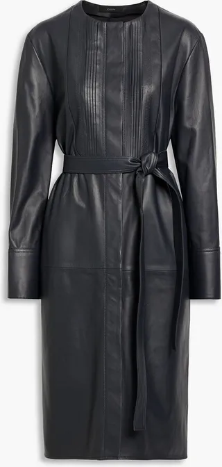 Davia belted pintucked leather shirt dress