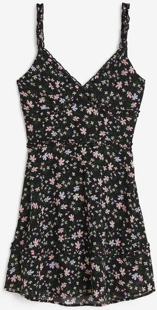 Ruffle-trimmed Tie-detail Dress