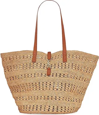 Panier Medium Bag in Crochet Raffia And Smooth Leather