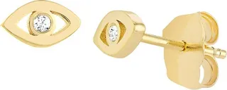 14K Yellow Gold & Diamond Mini Evil Eye Stud Earrings