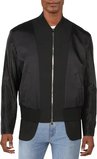 Hybrid Mens Wool Blend Mixed Media Bomber Jacket