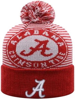 Men's Crimson Alabama Crimson Tide Line Up Cuffed Knit Hat with Pom