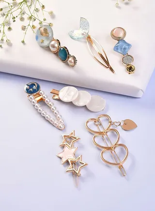Pack of 7 Gold Plated Designer Stone Pearl Hair Pin