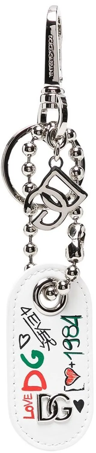 Leather Graphic-Print Keyring