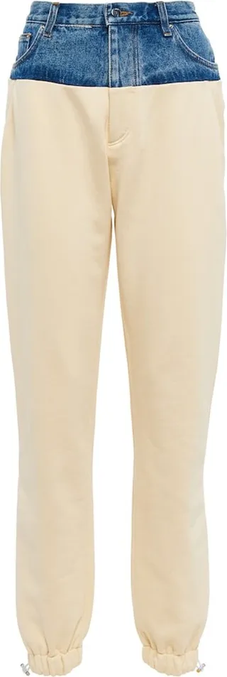 Denim and cotton jersey sweatpants