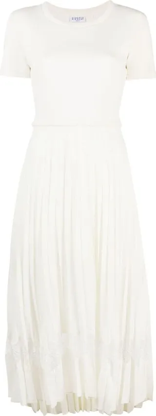 Pleated-Skirt Midi Dress