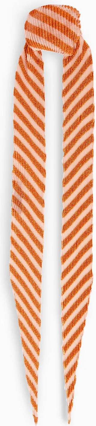 Striped metallic crochet-knit scarf