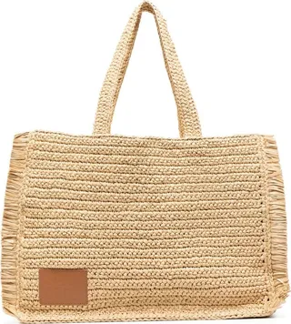 Logo-Patch Straw Tote Bag