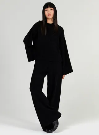 Wide-Leg Chenille Knit Trousers