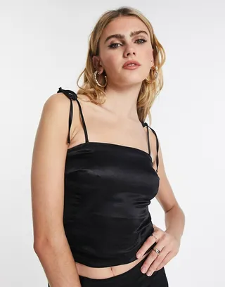 Topshop plain slim fit satin cami top in black - part of a set