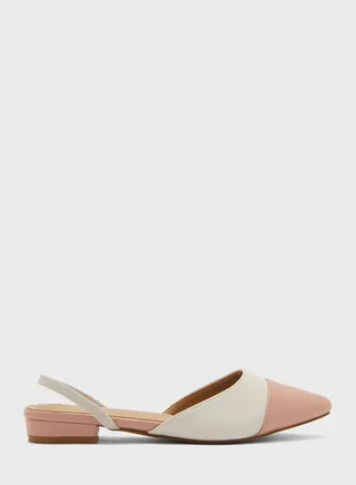 Colour Block Strap Pointed Flat Shoe