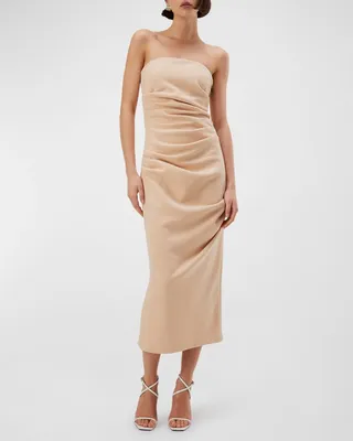 Calandra Ruched Strapless Midi Dress