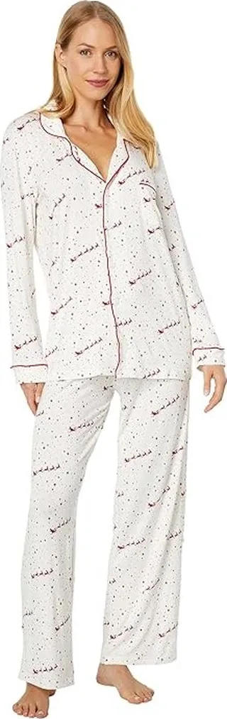 Kickee Pants Collared Pajama Set (Natural Flying Santas) Women's Pajama Sets