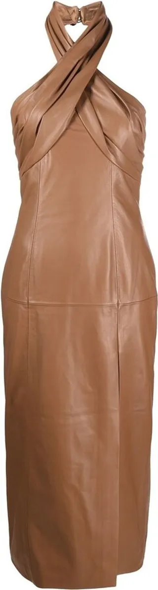 Leather Halterneck Midi Dress