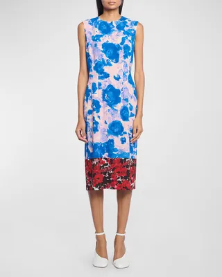 Contrast Floral-Print Midi Dress