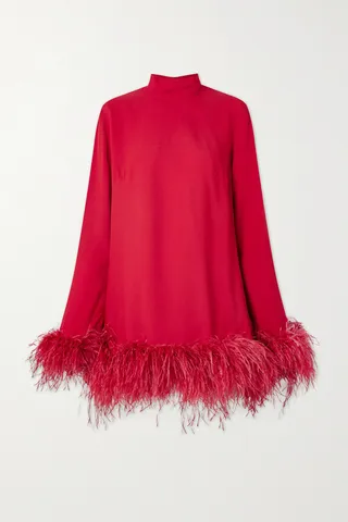 Taller Marmo - Gina Feather-trimmed Crepe Mini Dress - Red