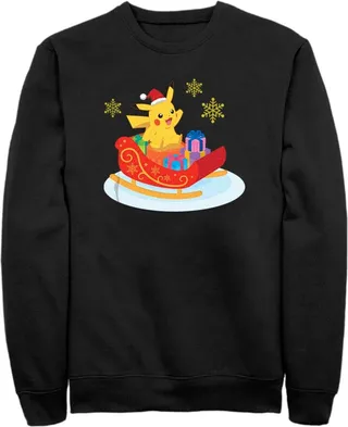 Men's Pokemon Christmas Pikachu Sleigh Sweatshirt - Black - 2X Large