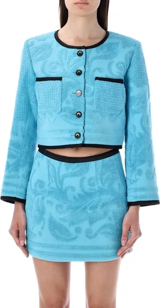 Marine Serre Towelling Cropped Buttoned Jacket