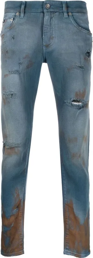 Distressed Straight-Leg Jeans