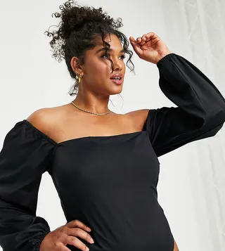 ASOS DESIGN Curve long sleeved swimsuit in black