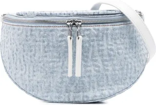 Embossed-Logo Denim Crossbody Bag